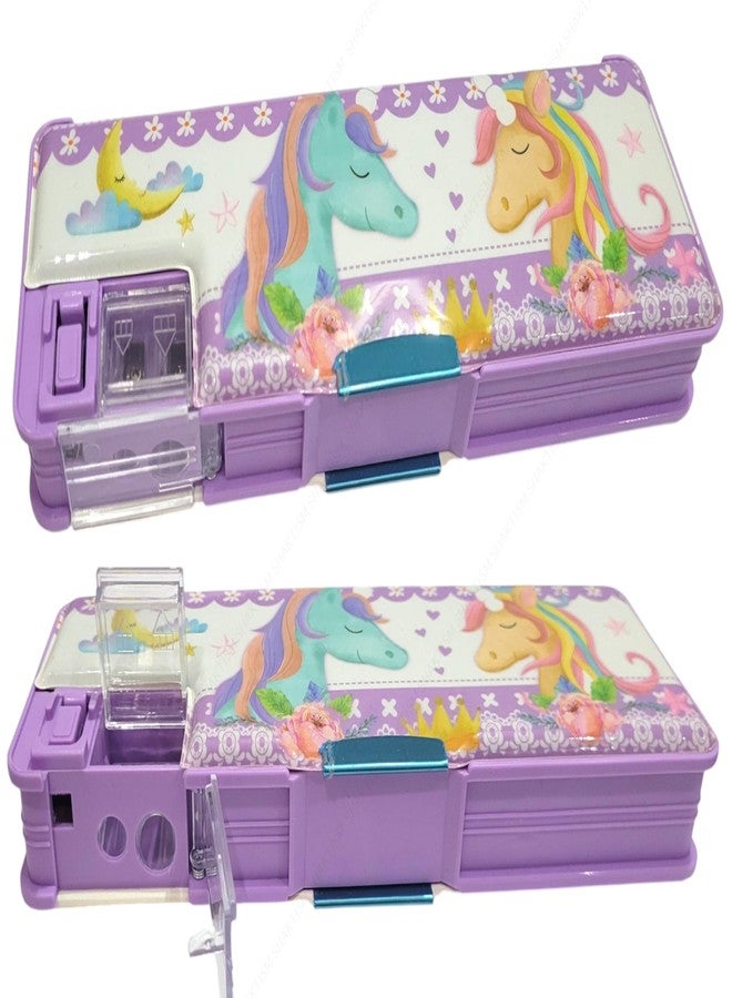 SHAKTISM Unicorn Magnetic Geometry Box, Multifunctional Pencil Case with Sharpener, School Stationery Organiser (Unicorn Purple) - Image 3